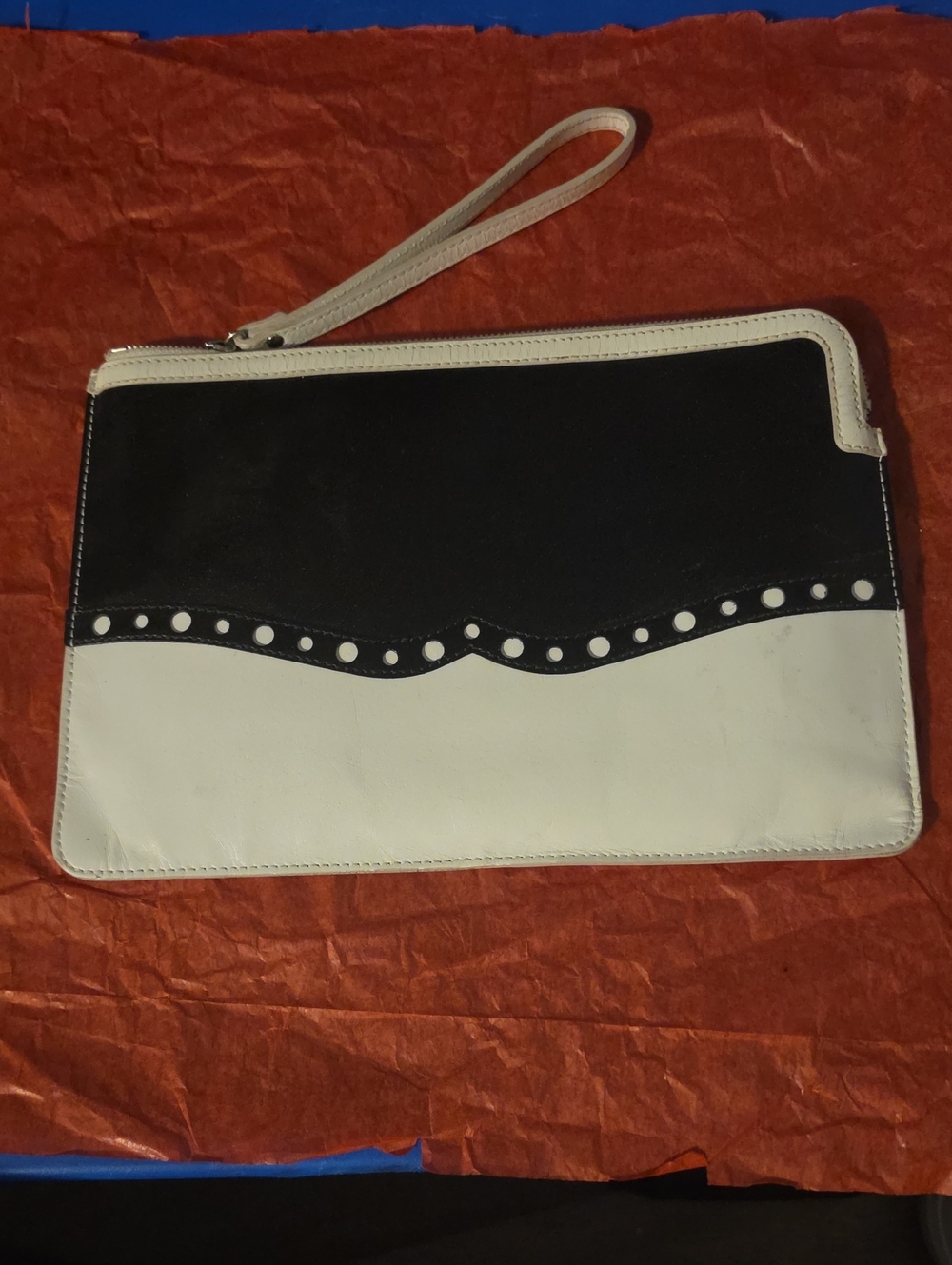 HOBO Black and White Two-Tone Leather Wristlet Clutch